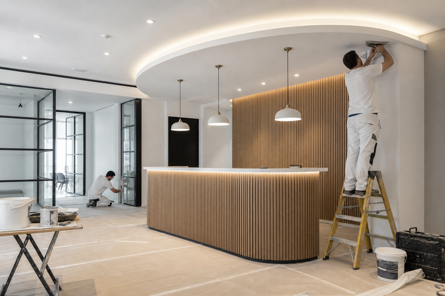 Clean commercial interior renovation scene